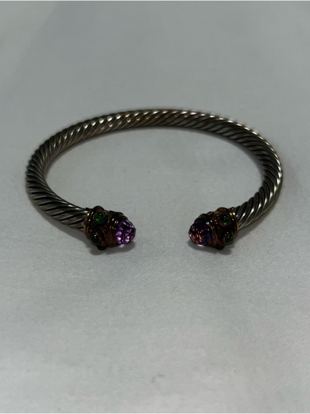 David Yurman Cuff Bracelet with Purple and Green Accent Ends